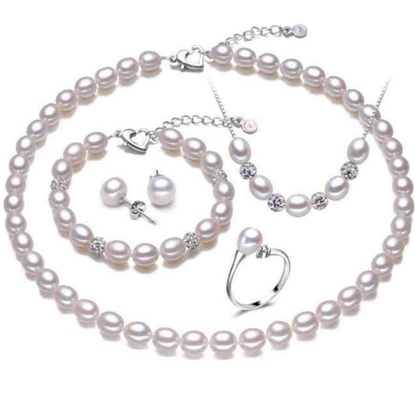 Rice Shape Real Pearl Jewelry Set