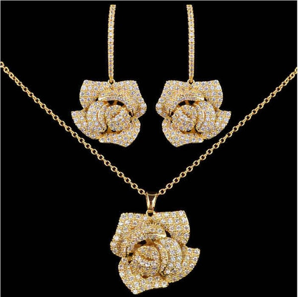 Rose Flower Necklace Earring Set